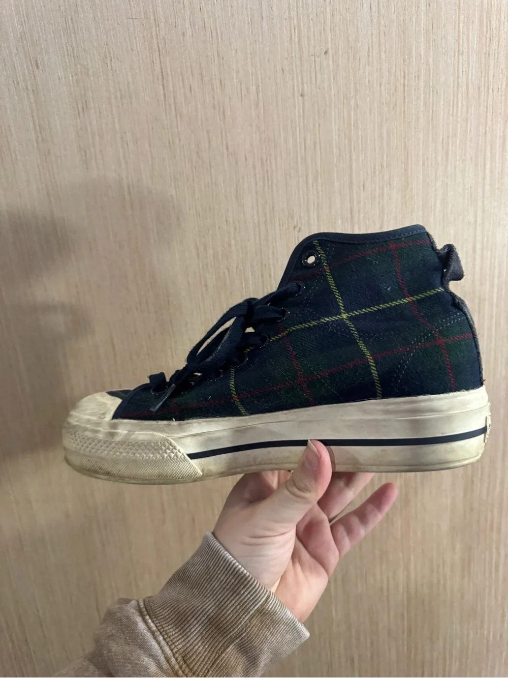 Adidas Nizza RF Platform Mid Plaid Platform Shoes H02707 Women's Size 8.5